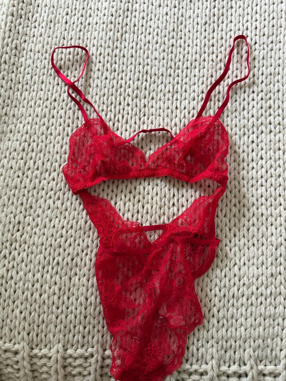 Victoria's Secret Red Lace Bodysuit Set